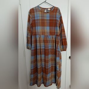 Lucy & Yak Maeve Dress in Blue and Brown Plaid (US 8)